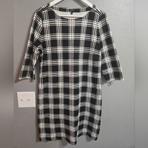 Talbots Cotton Buffalo Check Black & White Dress Size Large Petite